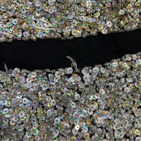 Basix II Brand Silver and Gold Sequin Silk Mini Dress Size 2 - Picture 11 of 13